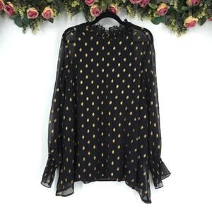 Lane Bryant Black and Gold Mock Neck Long Sleeve Blouse Size 24
